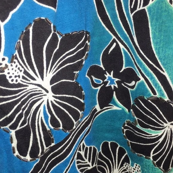 Coral Bay Blue Floral Cotton Tunic Top Swim Cover Up Dress | Size M (NWT) - Picture 5 of 12